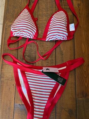 Red Striped Triangle Bikini Set